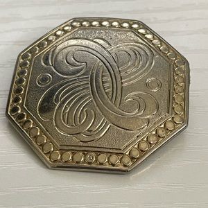 Vintage Silver Tone Detailed Swirl Flower Design Brooch Octagon Shape